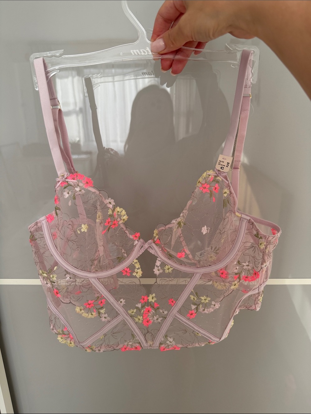 ETAM French Sheer Floral Bra in Light Pink embroidery